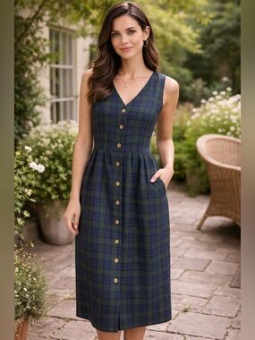 Vintage Pendleton Plaid Sleeveless Maxi Dress